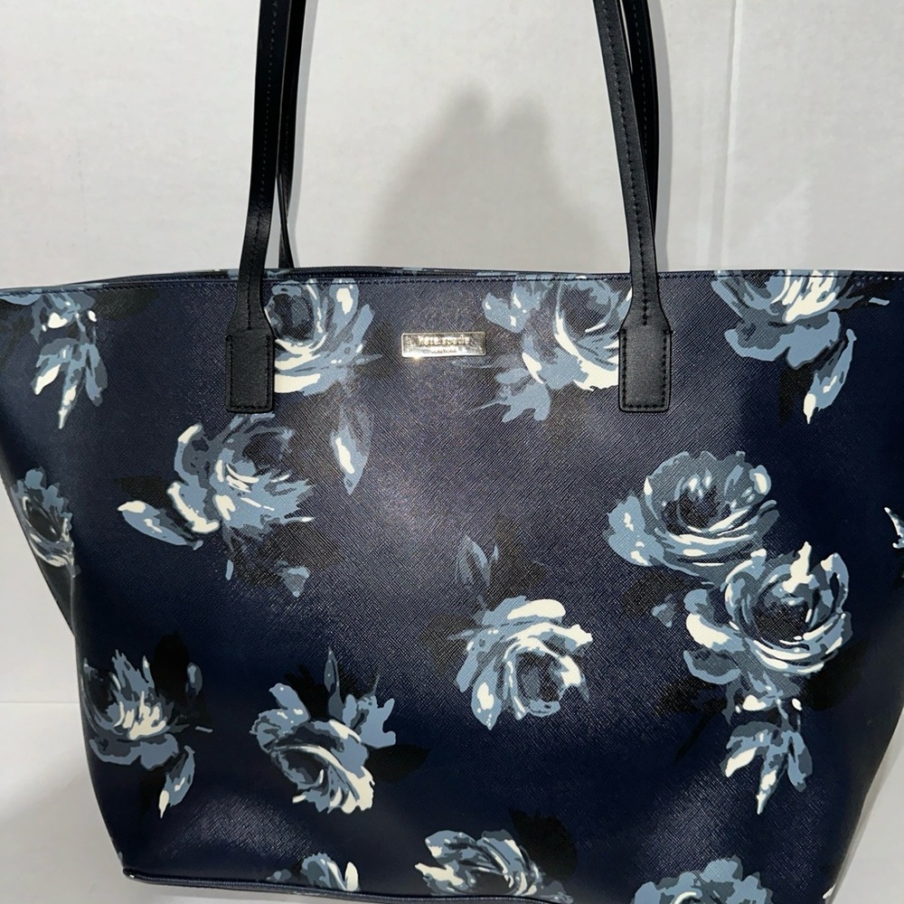 KATE SPADE Shore Street Night Rose Margareta Tote Blue Faux Leather WKRU5555